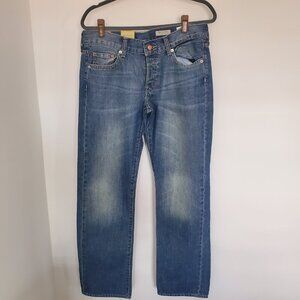 H & M New With Tags Button Front Blue Boyfriend Loose Waist/Loose Leg Jeans  28